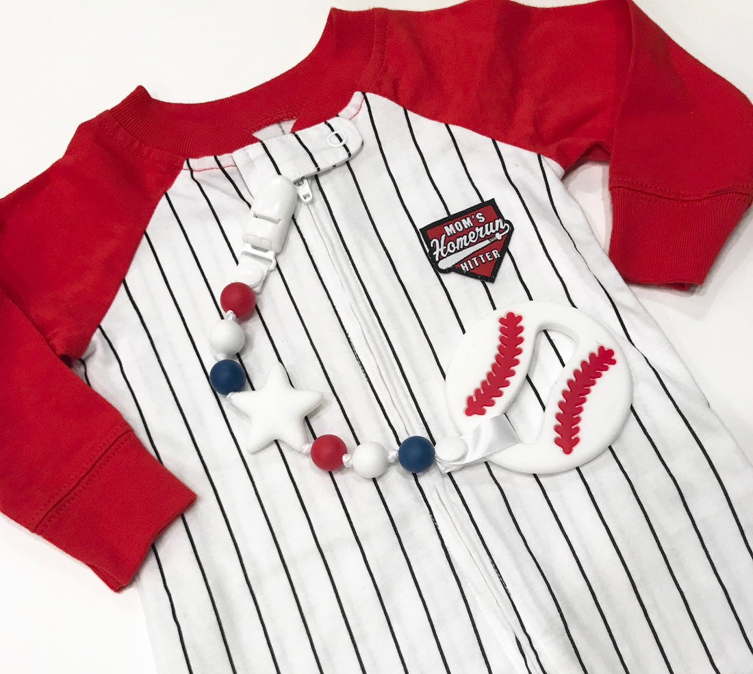 Baseball and Pacifier Clip Teether Set