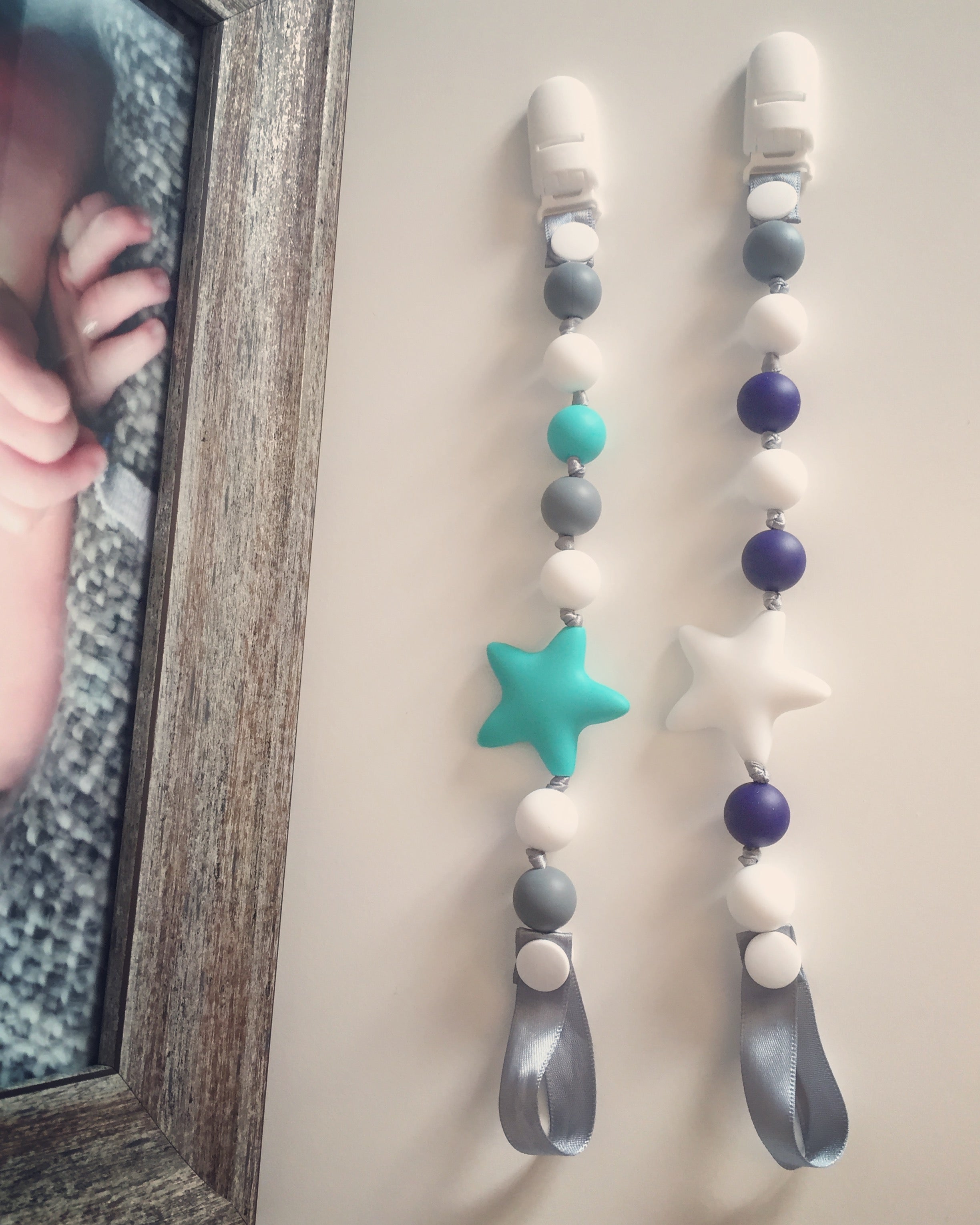 Star Dust Teether Pacifier Clips