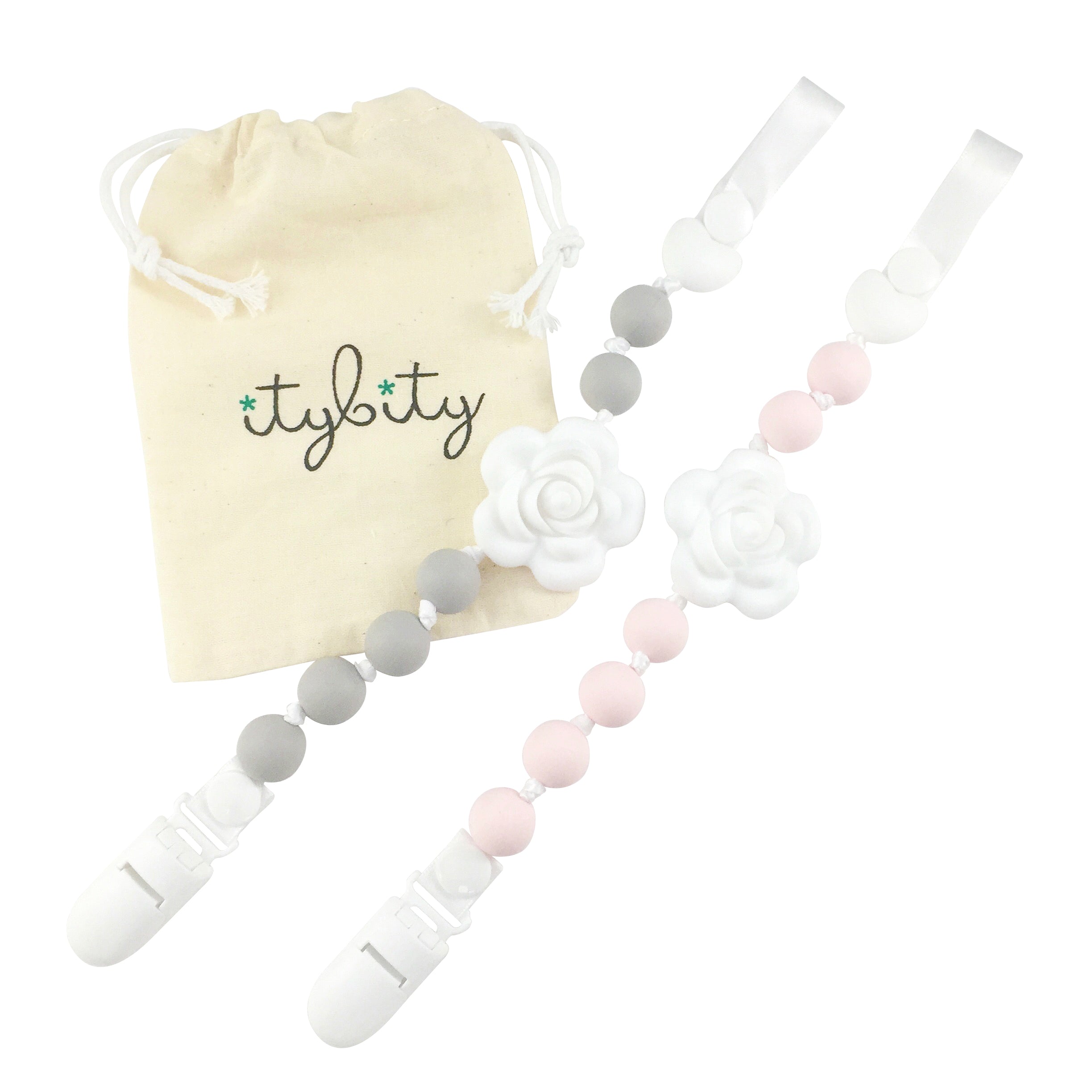 Petal Pink Pacifier Clip Set