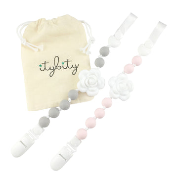 Petal Pink Pacifier Clip Set