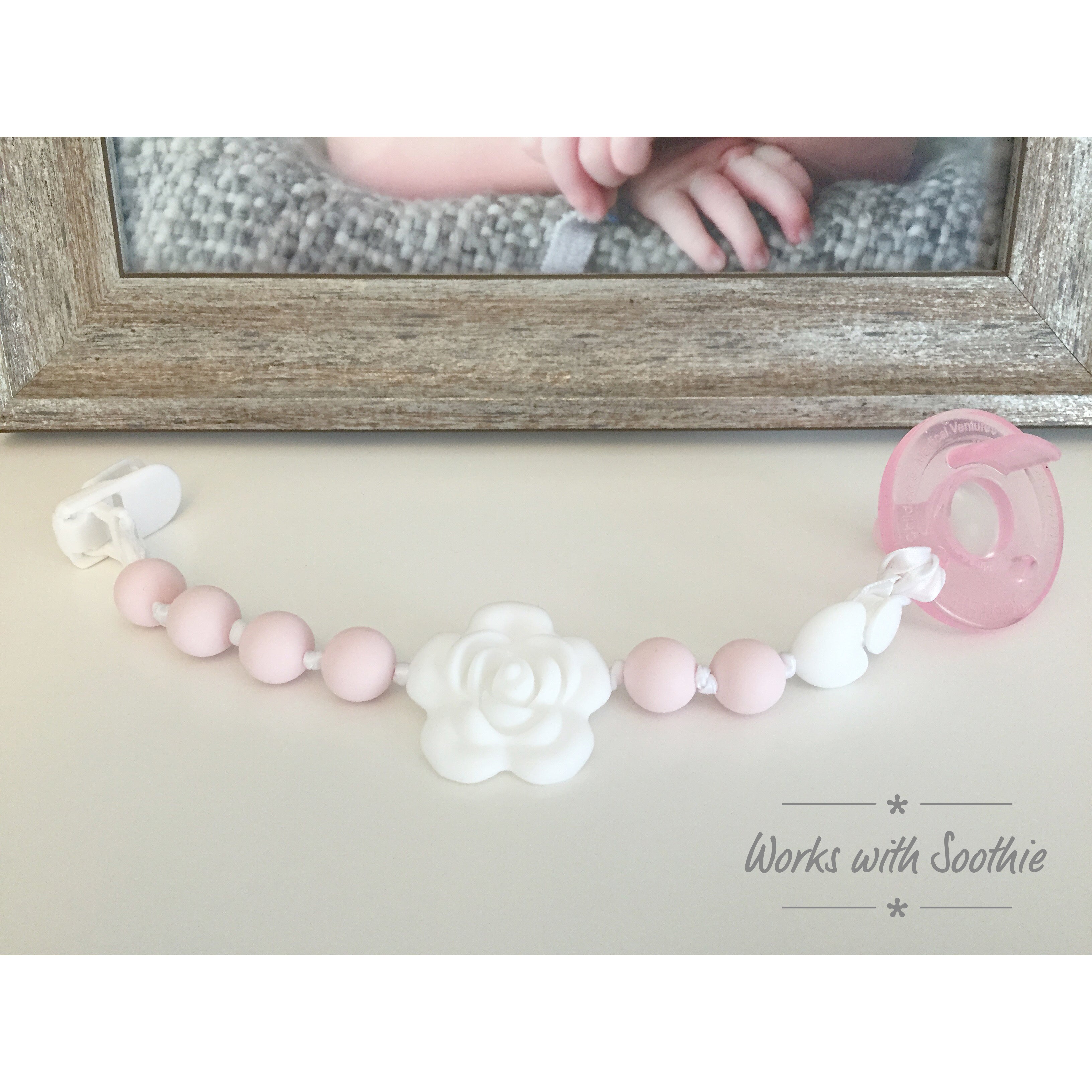 Petal Pink Pacifier Clip Set