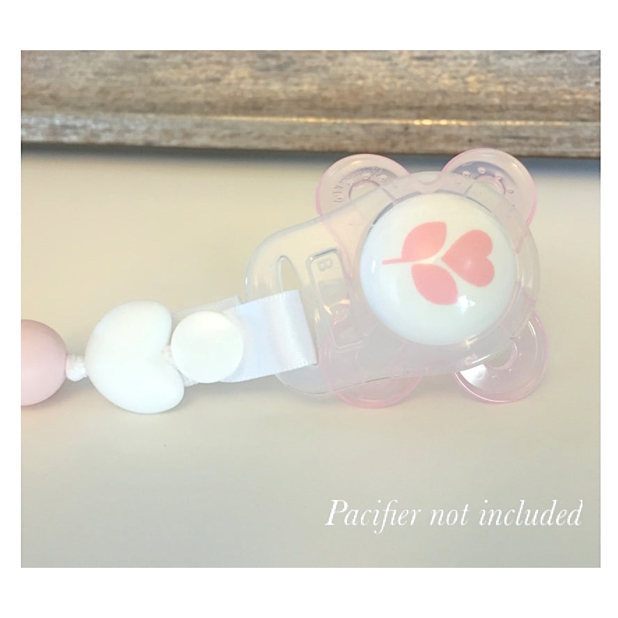 Butterfly Teether and Pacifier Clip Set (Pink, White)