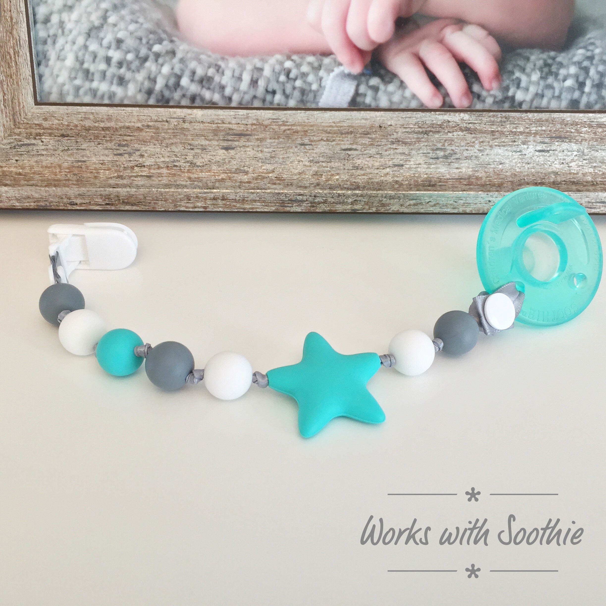 Star Dust Teether Pacifier Clips