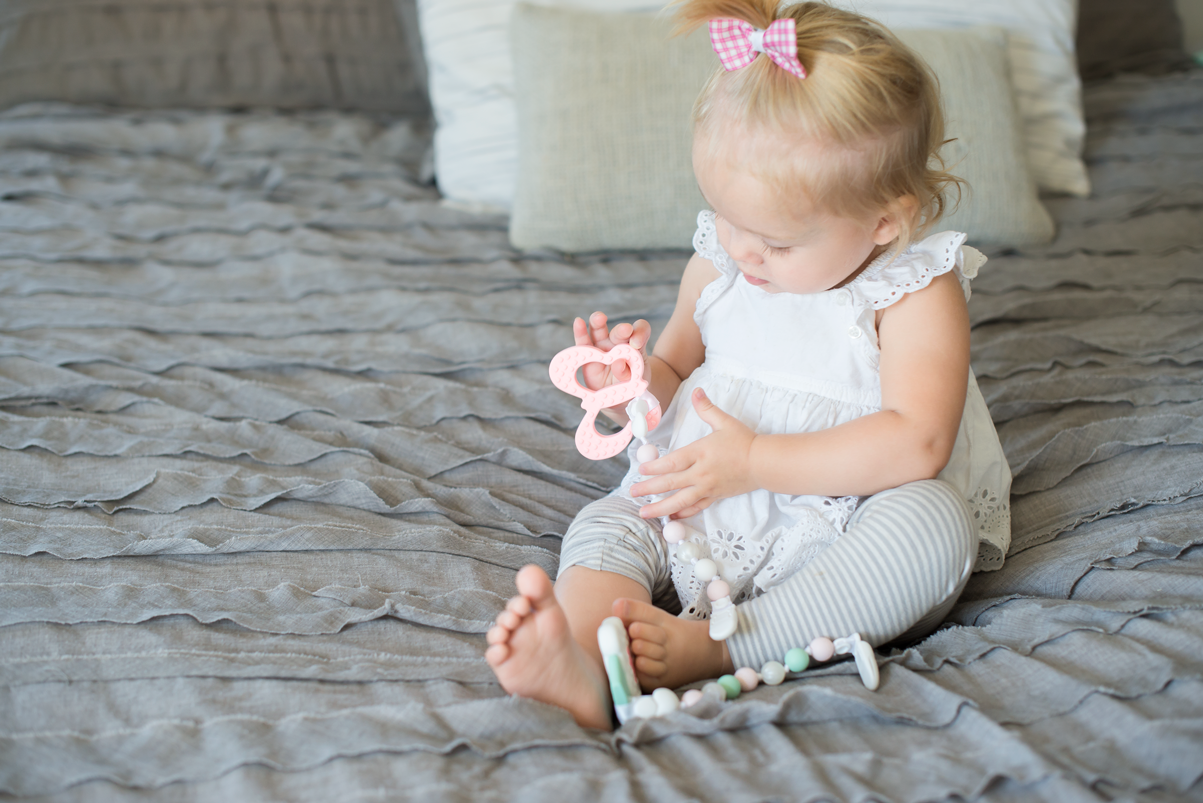 Butterfly Teether and Pacifier Clip Set (Pink, White)