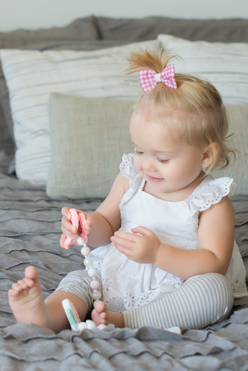 Butterfly Teether and Pacifier Clip Set (Pink, White)