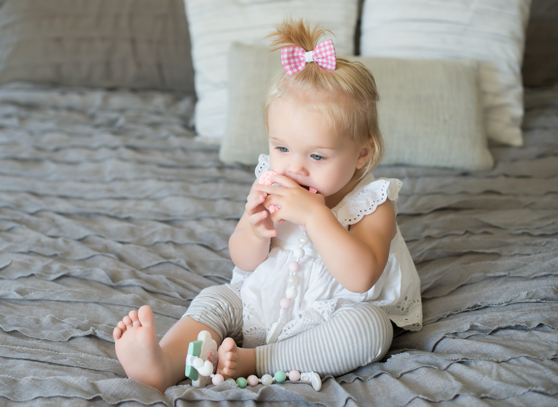 Butterfly Teether and Pacifier Clip Set (Pink, White)