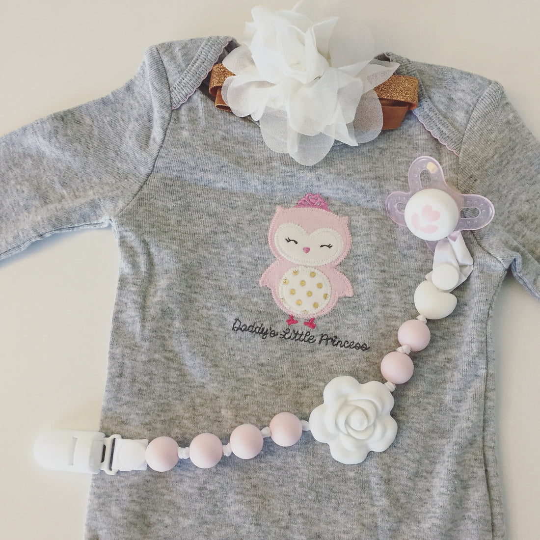 Petal Pink Pacifier Clip Set
